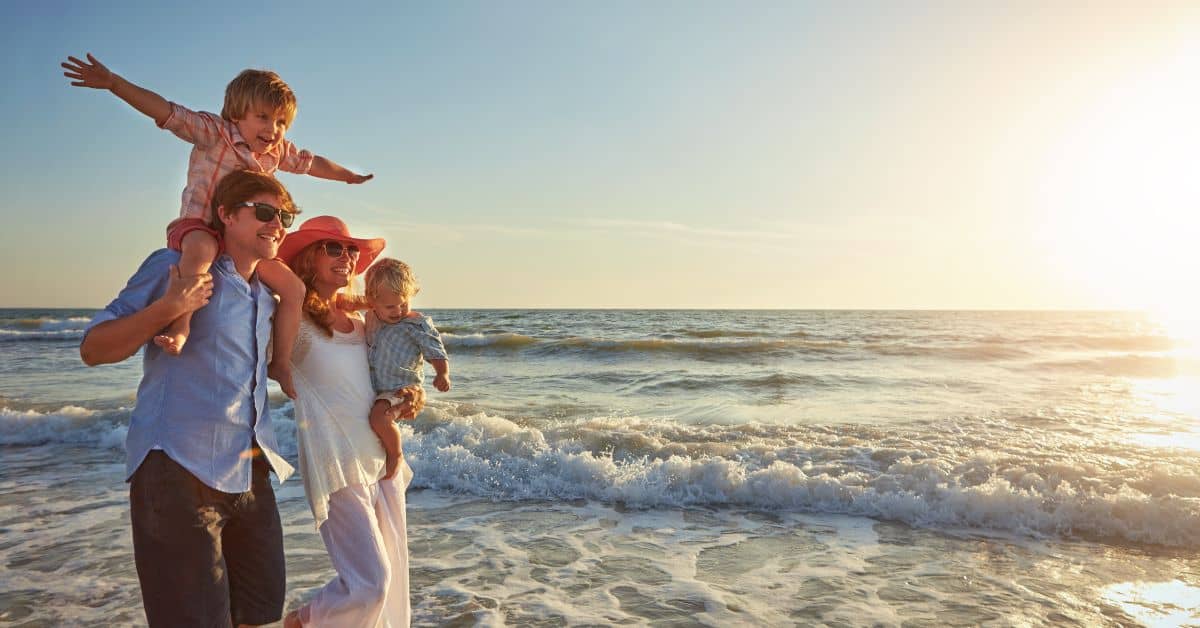 Family of 4 at the beach